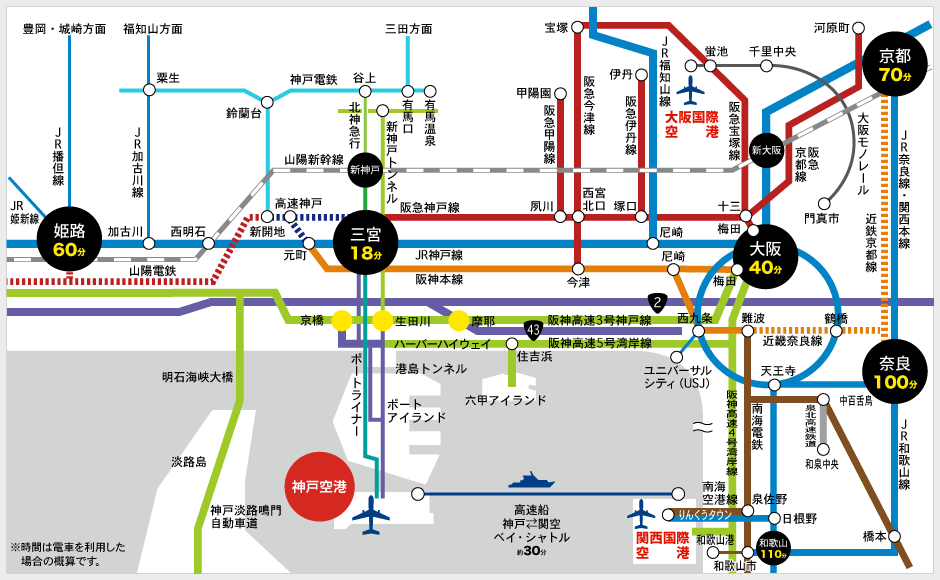 神戸空港アクセスマップ